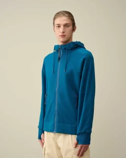 C.P. Company Diagonal Raised Fleece Goggle Zipped Hoodie Ink Blue New