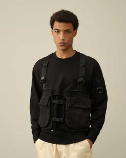 C.P. Company Diagonal Raised Fleece Mixed Detachable Sweatshirt Black Cheap