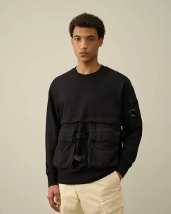 C.P. Company Diagonal Raised Fleece Mixed Detachable Sweatshirt Black Cheap