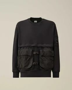 C.P. Company Diagonal Raised Fleece Mixed Detachable Sweatshirt Black Cheap