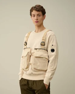 C.P. Company Diagonal Raised Fleece Mixed Detachable Sweatshirt Pistachio Shell-Beige Best