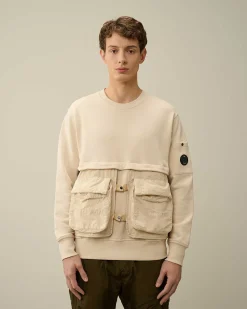 C.P. Company Diagonal Raised Fleece Mixed Detachable Sweatshirt Pistachio Shell-Beige Best