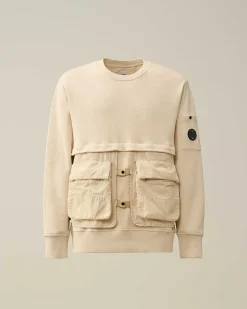 C.P. Company Diagonal Raised Fleece Mixed Detachable Sweatshirt Pistachio Shell-Beige Best