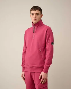 C.P. Company Diagonal Raised Fleece Zipped Sweatshirt Red Bud Online
