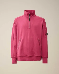 C.P. Company Diagonal Raised Fleece Zipped Sweatshirt Red Bud Online