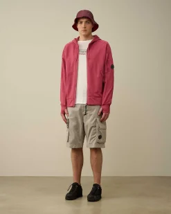 C.P. Company Diagonal Raised Fleece Zipped Hoodie Red Bud Best