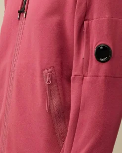 C.P. Company Diagonal Raised Fleece Zipped Hoodie Red Bud Best