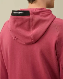 C.P. Company Diagonal Raised Fleece Zipped Hoodie Red Bud Best