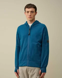 C.P. Company Diagonal Raised Fleece Zipped Hoodie Ink Blue Sale