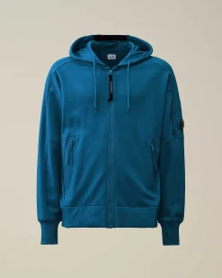 C.P. Company Diagonal Raised Fleece Zipped Hoodie Ink Blue Sale