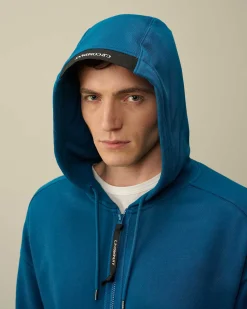 C.P. Company Diagonal Raised Fleece Zipped Hoodie Ink Blue Sale