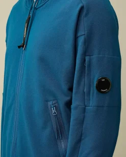 C.P. Company Diagonal Raised Fleece Zipped Hoodie Ink Blue Sale