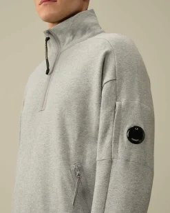 C.P. Company Diagonal Raised Fleece Zipped Sweatshirt Grey Melange Shop