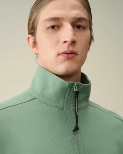 C.P. Company Diagonal Raised Fleece Zipped Sweatshirt Green Bay Sale