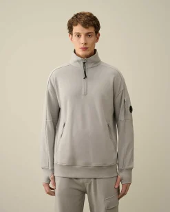 C.P. Company Diagonal Raised Fleece Zipped Sweatshirt Drizzle Grey Best