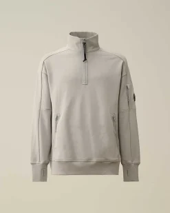 C.P. Company Diagonal Raised Fleece Zipped Sweatshirt Drizzle Grey Best
