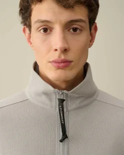 C.P. Company Diagonal Raised Fleece Zipped Sweatshirt Drizzle Grey Best