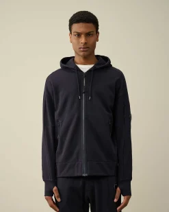C.P. Company Diagonal Raised Fleece Zipped Hoodie Total Eclipse-Blue Discount