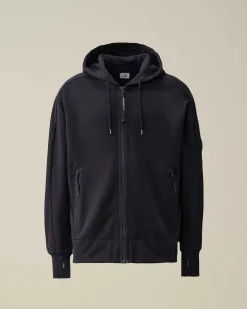 C.P. Company Diagonal Raised Fleece Zipped Hoodie Total Eclipse-Blue Discount