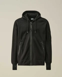 C.P. Company Diagonal Raised Fleece Zipped Hoodie Black Best
