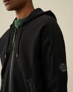 C.P. Company Diagonal Raised Fleece Zipped Hoodie Black Best