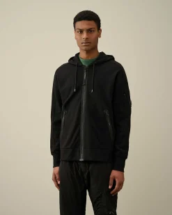 C.P. Company Diagonal Raised Fleece Zipped Hoodie Black Best