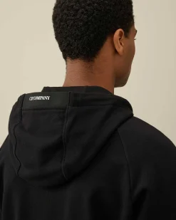 C.P. Company Diagonal Raised Fleece Zipped Hoodie Black Best