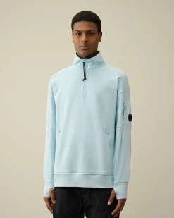 C.P. Company Diagonal Raised Fleece Zipped Sweatshirt Starlight Blue Outlet