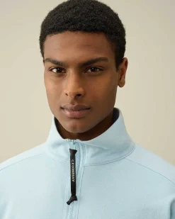 C.P. Company Diagonal Raised Fleece Zipped Sweatshirt Starlight Blue Outlet
