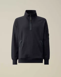 C.P. Company Diagonal Raised Fleece Zipped Sweatshirt Total Eclipse-Blue Clearance