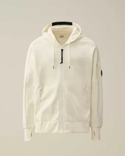 C.P. Company Diagonal Raised Fleece Zipped Hoodie Gauze White Outlet