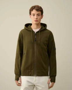 C.P. Company Diagonal Raised Fleece Zipped Hoodie Ivy Green Best Sale