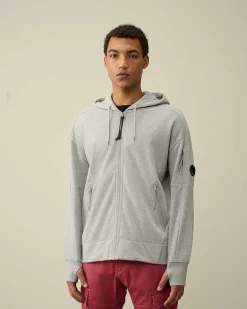 C.P. Company Diagonal Raised Fleece Zipped Hoodie Grey Melange Clearance