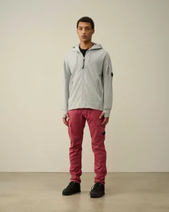 C.P. Company Diagonal Raised Fleece Zipped Hoodie Grey Melange Clearance