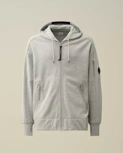 C.P. Company Diagonal Raised Fleece Zipped Hoodie Grey Melange Clearance