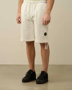 C.P. Company Diagonal Raised Fleece Zipped Pocket Shorts Gauze White Store