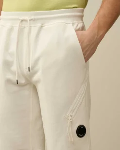 C.P. Company Diagonal Raised Fleece Zipped Pocket Shorts Gauze White Store