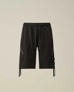 C.P. Company Diagonal Raised Fleece Zipped Pocket Shorts Black Cheap