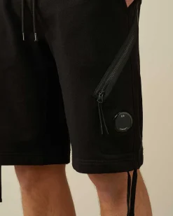 C.P. Company Diagonal Raised Fleece Zipped Pocket Shorts Black Cheap
