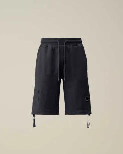 C.P. Company Diagonal Raised Fleece Zipped Pocket Shorts Total Eclipse-Blue New