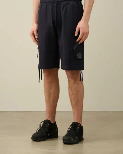 C.P. Company Diagonal Raised Fleece Zipped Pocket Shorts Total Eclipse-Blue New