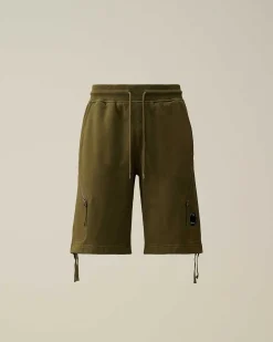 C.P. Company Diagonal Raised Fleece Zipped Pocket Shorts Ivy Green Best