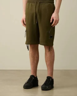 C.P. Company Diagonal Raised Fleece Zipped Pocket Shorts Ivy Green Best