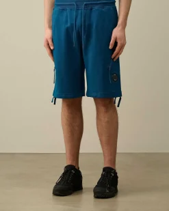 C.P. Company Diagonal Raised Fleece Zipped Pocket Shorts Ink Blue Hot