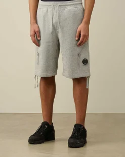C.P. Company Diagonal Raised Fleece Zipped Pocket Shorts Grey Melange Outlet
