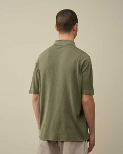 C.P. Company Filo Di Scozia Knitted Polo Shirt Agave Green Best