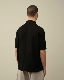C.P. Company Filo Di Scozia Knitted Polo Shirt Black Hot