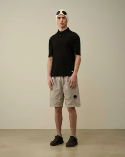 C.P. Company Filo Di Scozia Knitted Polo Shirt Black Hot