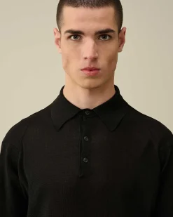 C.P. Company Filo Di Scozia Knitted Polo Shirt Black Hot