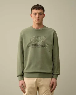 C.P. Company 30/1 Fleece Artisanal Logo Sweatshirt Agave Green Fashion